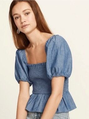 J. Crew Denim Smocked Peplum Top - Size Large